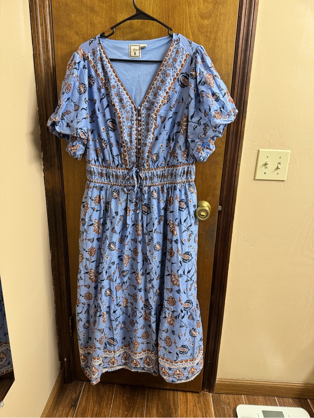 LÉA the Label Blue Floral V-Neck Smocked Waist Midi Dress